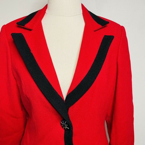 Ji Tak Vintage Cropped Red/Black Blazer Jacket - Picture 5 of 11